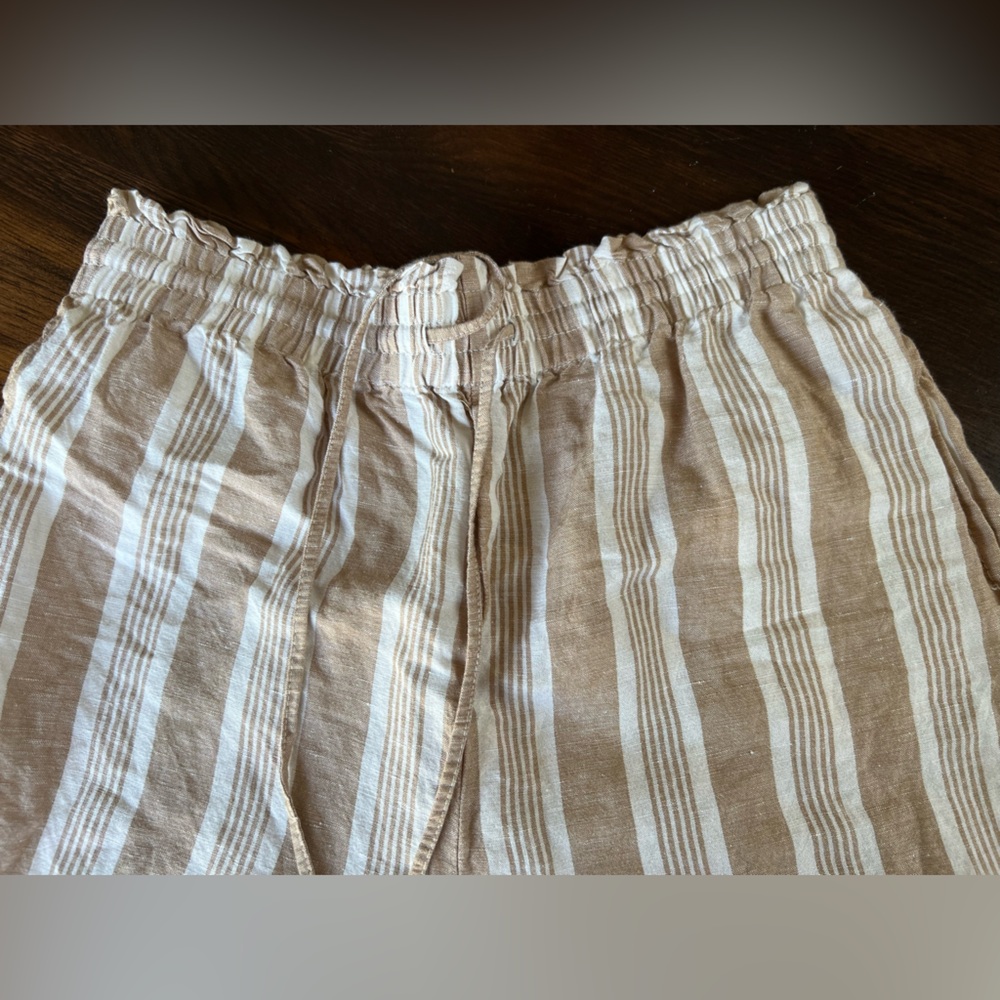 Madewell Smocked Huston Pull-On Crop Pants in Stripe Size M Linen Blend Coastal - Picture 5 of 14